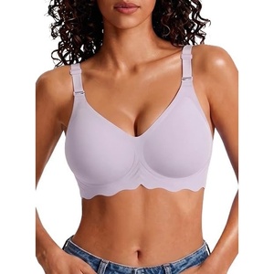 Avidlove Wireless Bras for Women Seamless Bralette Full Coverage Bra V Neck Tshirt Brassiere(Lavender)