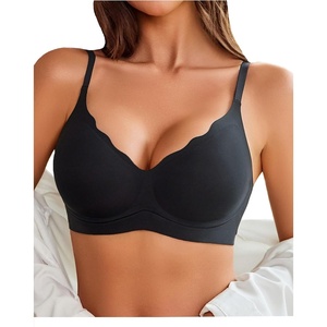 Avidlove Wireless Bras for Women Seamless Push Up Bralettes Comfortable Scalloped Full Coverage Supportive T Shirt Bras(Black,L)