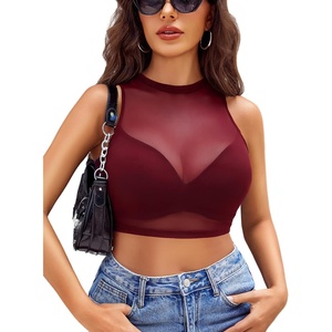 Avidlove Women Camisole Tops Sexy Mesh Tank Top See Through Undershirts Sheer Clubwear(Wine Red)