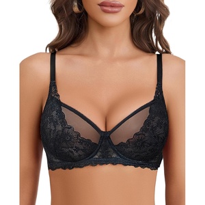 Avidlove Women Lace Bra Underwire Sexy Bralettes Unlined Mesh Full Coverage Lingerie Everyday Bras(Black)