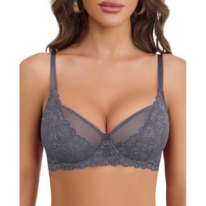 Avidlove Women Lace Bra Underwire Sexy Bralettes Unlined Mesh Full Coverage Lingerie Everyday Bras(Grey)
