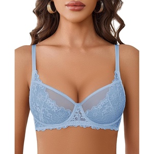 Avidlove Women Lace Bra Underwire Sexy Bralettes Unlined Mesh Full Coverage Lingerie Everyday Bras(Light Blue)