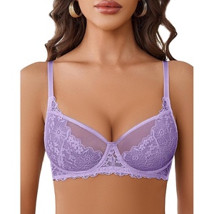 Avidlove Women Lace Bra Underwire Sexy Bralettes Unlined Mesh Full Coverage Lingerie Everyday Bras(Lilac)