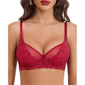 Avidlove Women Lace Bra Underwire Sexy Bralettes Unlined Mesh Full Coverage Lingerie Everyday Bras(Wine Red)