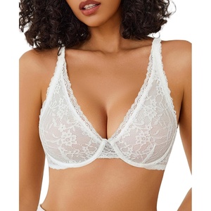 Avidlove Women’s Lace Bra Sexy Sheer Underwire Unlined Plunge Everyday Bras Full Coverage Bralettes(White)
