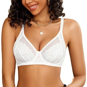 Avidlove Womens Lace Bras Sexy Underwire Unlined Bra V Neck Mesh Everyday Bra Lingeries No Padded(White)