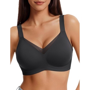 Avidlove Womens Seamless Bras No Underwire V Mesh Comfort Bralette Full Coverage Push Up Everyday T-Shirt Bra(Black)