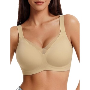 Avidlove Womens Seamless Bras No Underwire V Mesh Comfort Bralette Full Coverage Push Up Everyday T-Shirt Bra(Light Brown)