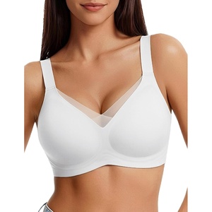 Avidlove Womens Seamless Bras No Underwire V Mesh Comfort Bralette Full Coverage Push Up Everyday T-Shirt Bra(White)
