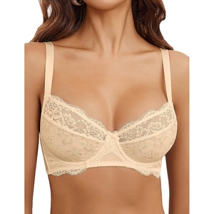 Avidlove Women’s Sexy Lace Bra Mesh Balconette Underwire Unlined Everyday Bra Lingerie Champagne