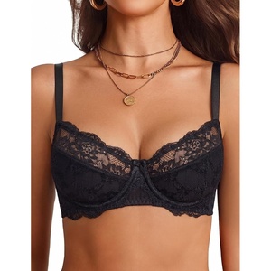 Avidlove Women’s Sexy Lace Bra Mesh Balconette Underwire Unlined Everyday Bra Lingerie(Black)