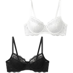 Avidlove Women’s Sexy Lace Bra Mesh Balconette Underwire Unlined Everyday Bra Lingerie(Black&white)