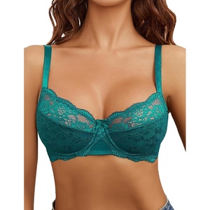 Avidlove Women’s Sexy Lace Bra Mesh Balconette Underwire Unlined Everyday Bra Lingerie(Bluish Green)