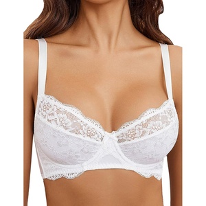 Avidlove Women’s Sexy Lace Bra Mesh Balconette Underwire Unlined Everyday Bra Lingerie(White)