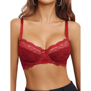 Avidlove Women’s Sexy Lace Bra Mesh Balconette Underwire Unlined Everyday Bra Lingerie(Wine Red)