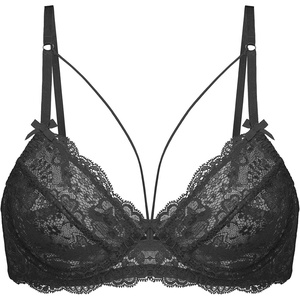 Avidlove Women’s Sexy Lace Bra Sheer Balconette Unlined Underwire Strappy Bras Everyday Bras(Black)