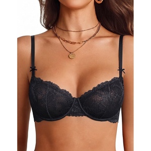 Avidlove Women’s Sexy Lace Bra Sheer Underwire Unlined Balconette Everyday Bras Lingerie(Black)