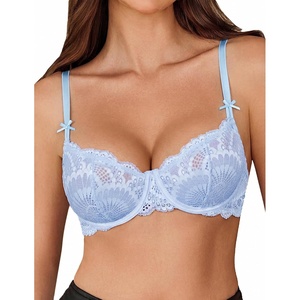 Avidlove Women’s Sexy Lace Bra Sheer Underwire Unlined Balconette Everyday Bras Lingerie(Light Blue)