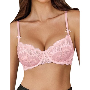 Avidlove Women’s Sexy Lace Bra Sheer Underwire Unlined Balconette Everyday Bras Lingerie(Light Pink)