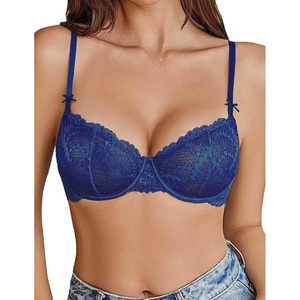 Avidlove Women’s Sexy Lace Bra Sheer Underwire Unlined Balconette Everyday Bras Lingerie(Navy Blue)
