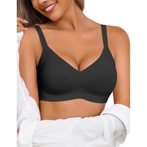 Avidlove Womens Wireless Bras Seamless Full Coverage Bras | Padded Bralette Comfortable V Neck Lace Everyday Bra(Black)