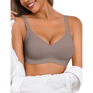 Avidlove Womens Wireless Bras Seamless Full Coverage Bras | Padded Bralette Comfortable V Neck Lace Everyday Bra(Grey)
