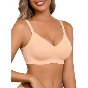 Avidlove Womens Wireless Bras Seamless Full Coverage Bras | Padded Bralette Comfortable V Neck Lace Everyday Bra(Nude)