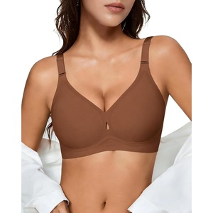 Womens Wireless Jelly Bras Seamless Bra No Underwire Full Coverage Padded Bralette Comfortable Everyday Bras(Coffee)