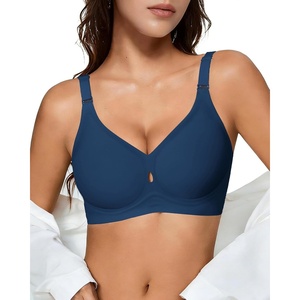Womens Wireless Jelly Bras Seamless Bra No Underwire Full Coverage Padded Bralette Comfortable Everyday Bras(Navy Blue)