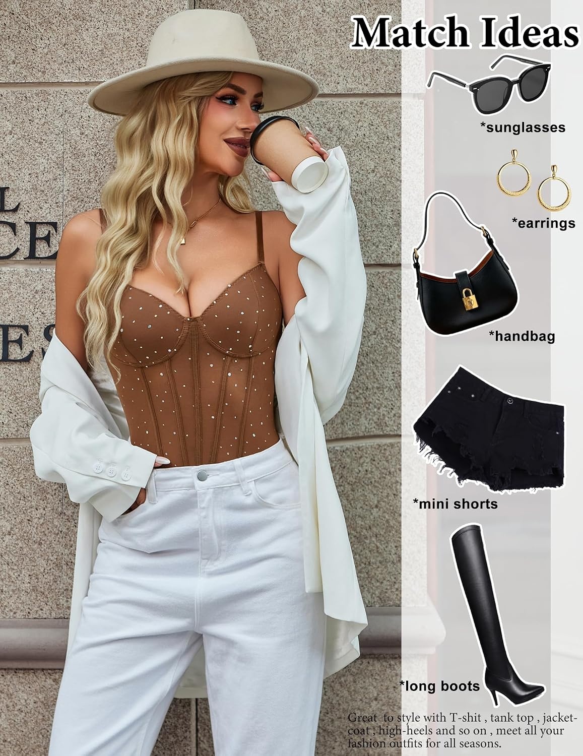image:imageAvidlove Bodysuits for Women Sheer Thong Body Suit Mesh One Piece Sparkle Leotard Shirt Going Out Tops Concert Outfits SXXLBrown