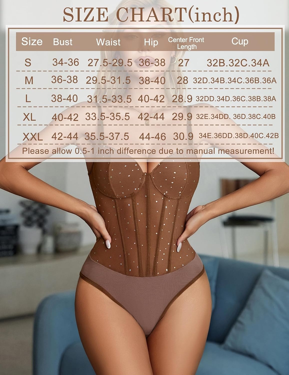 image:imageAvidlove Bodysuits for Women Sheer Thong Body Suit Mesh One Piece Sparkle Leotard Shirt Going Out Tops Concert Outfits SXXLBrown