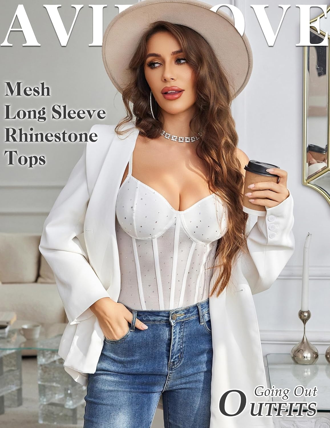 image:imageAvidlove Bodysuits for Women Sheer Thong Body Suit Mesh One Piece Sparkle Leotard Shirt Going Out Tops Concert Outfits SXXLWhite