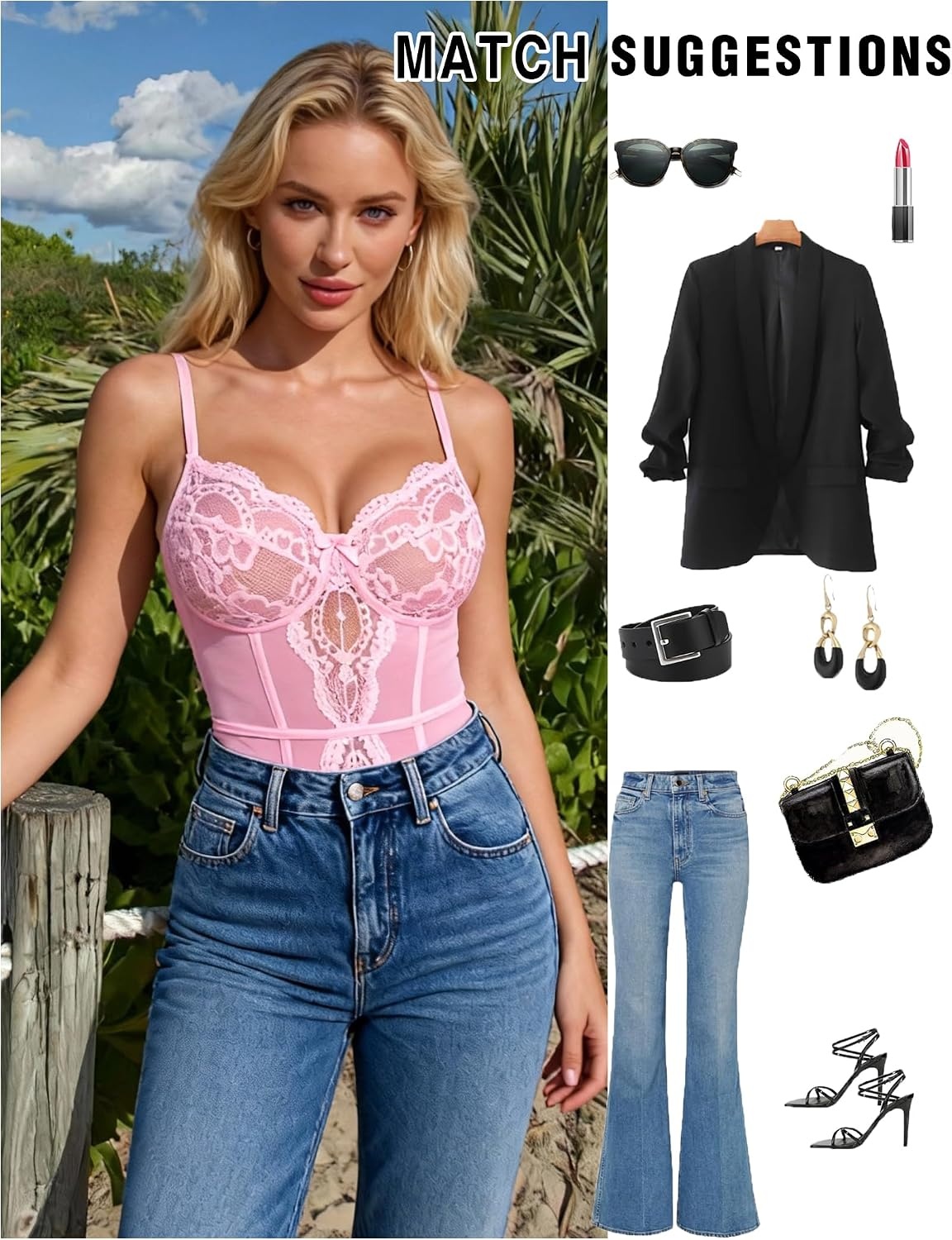 image:imageAvidlove Lingerie Sets for Women Sexy Lace Corset Bodysuit with Garter Belt One Piece Teddy LingeriePink