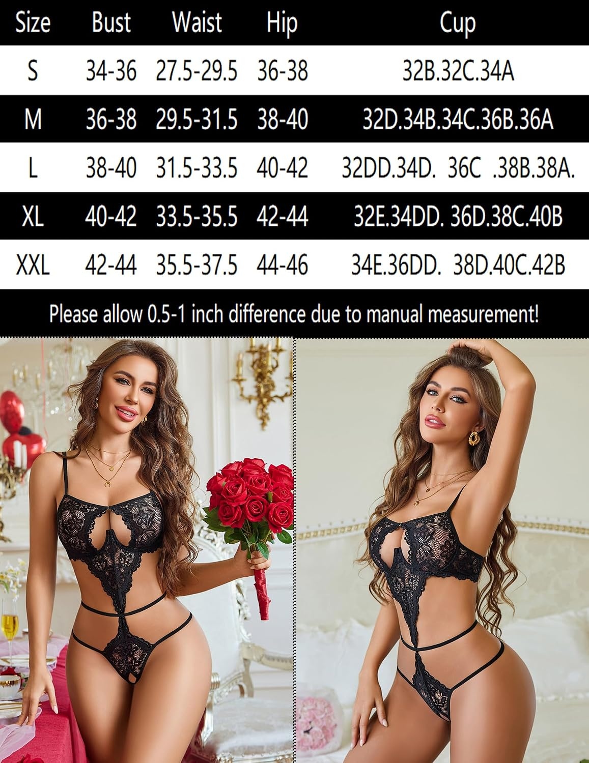 image:imageAvidlove Lingerie for Women Underwired Lace Teddy FrontOpening Lingerie Sexy Cut Out Bodysuit One Piece Mini BabydollBlack