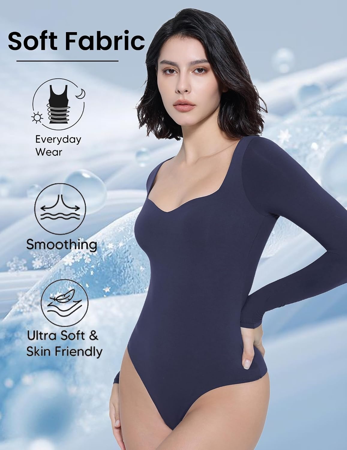 image:imageAvidlove Long Sleeve Bodysuits for Women Sexy Sweetheart Neck Going Out Outfits Double Lined BodysuitNavy Blue