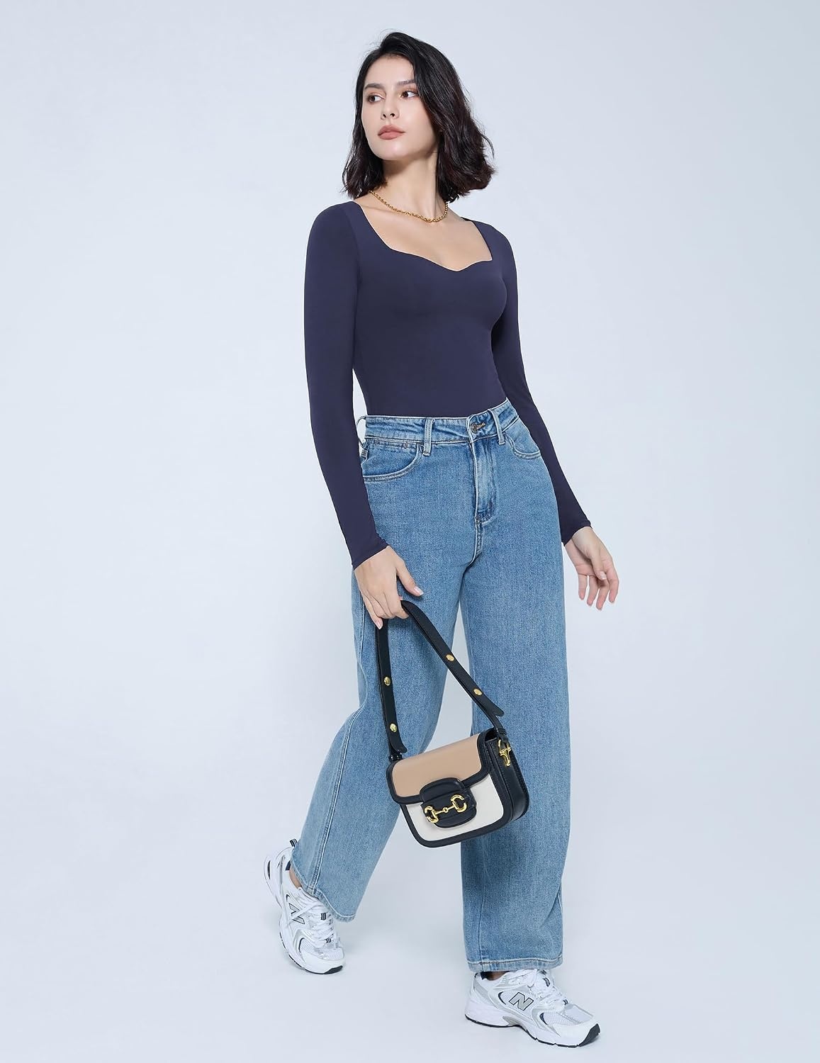 image:imageAvidlove Long Sleeve Bodysuits for Women Sexy Sweetheart Neck Going Out Outfits Double Lined BodysuitNavy Blue