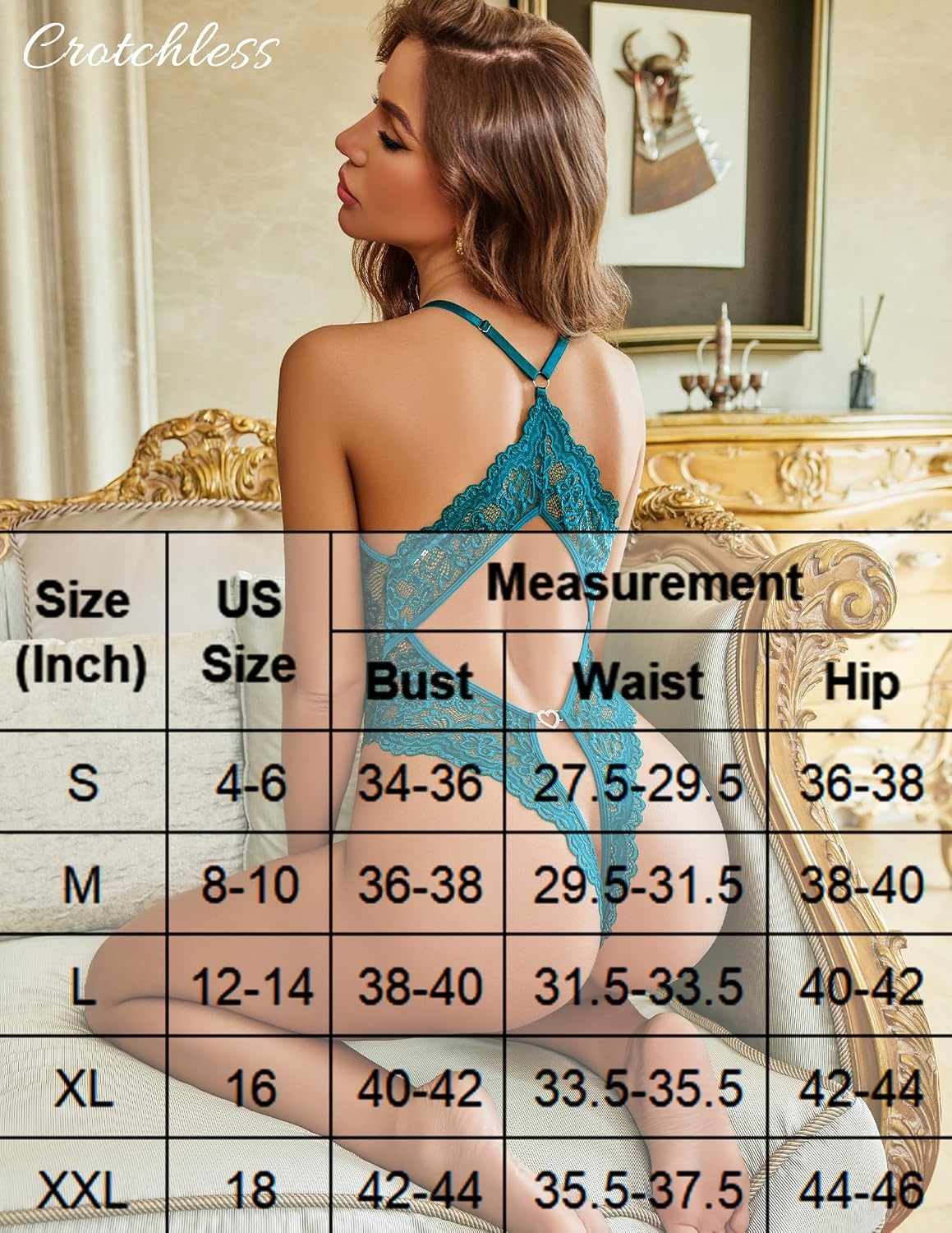 image:imageAvidlove Sexy Lingerie for Women Deep V Lace Teddy Lingerie Bodysuit One Piece BabydollBlue Green