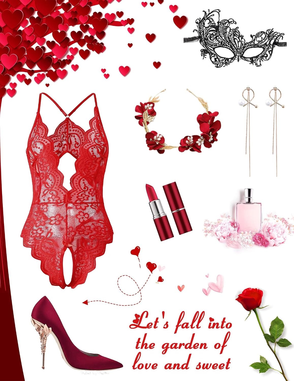 image:imageAvidlove Sexy Lingerie for Women Deep V Lace Teddy Lingerie Bodysuit One Piece BabydollBurgundy