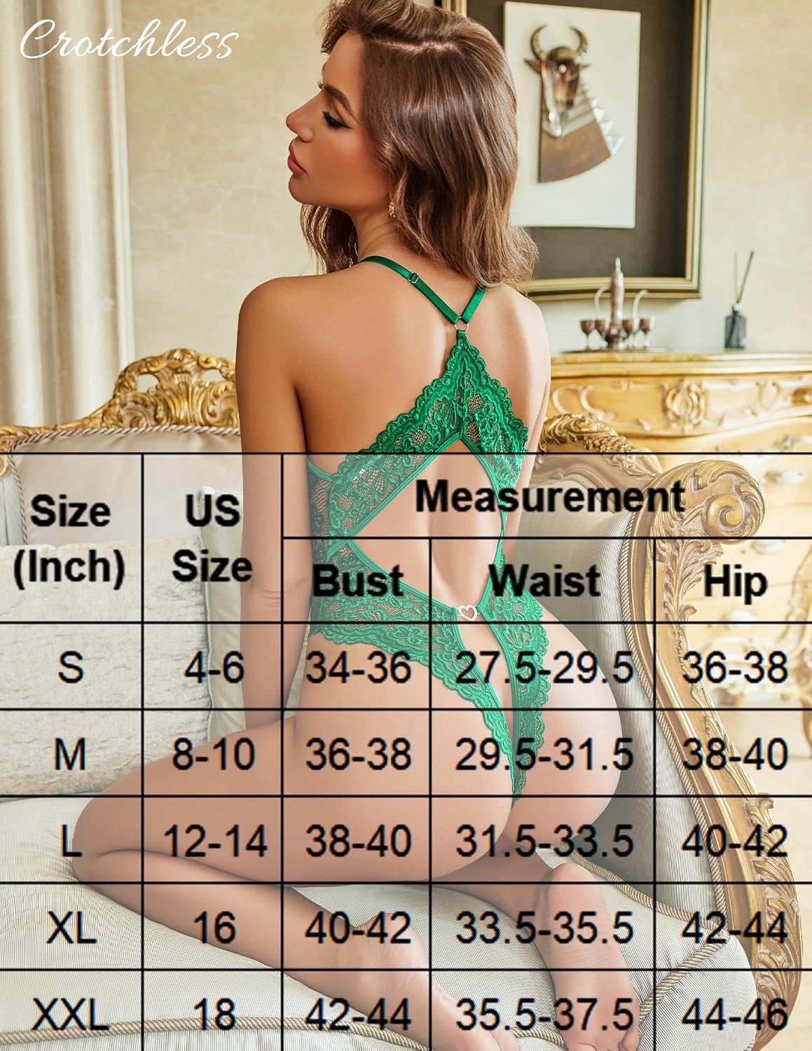 image:imageAvidlove Sexy Lingerie for Women Deep V Lace Teddy Lingerie Bodysuit One Piece BabydollDark Green