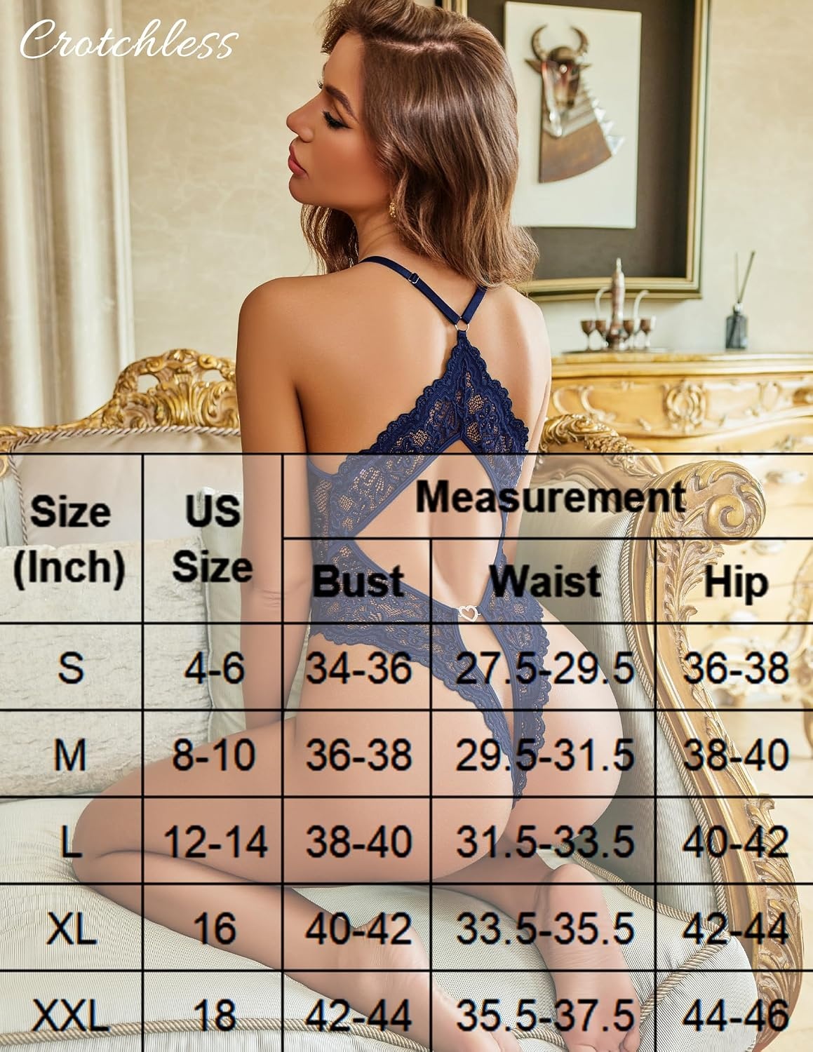 image:imageAvidlove Sexy Lingerie for Women Deep V Lace Teddy Lingerie Bodysuit One Piece BabydollNavy Blue