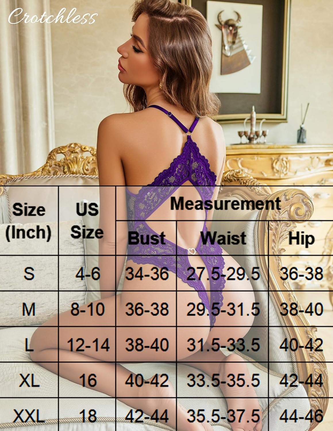 image:imageAvidlove Sexy Lingerie for Women Deep V Lace Teddy Lingerie Bodysuit One Piece BabydollPurple
