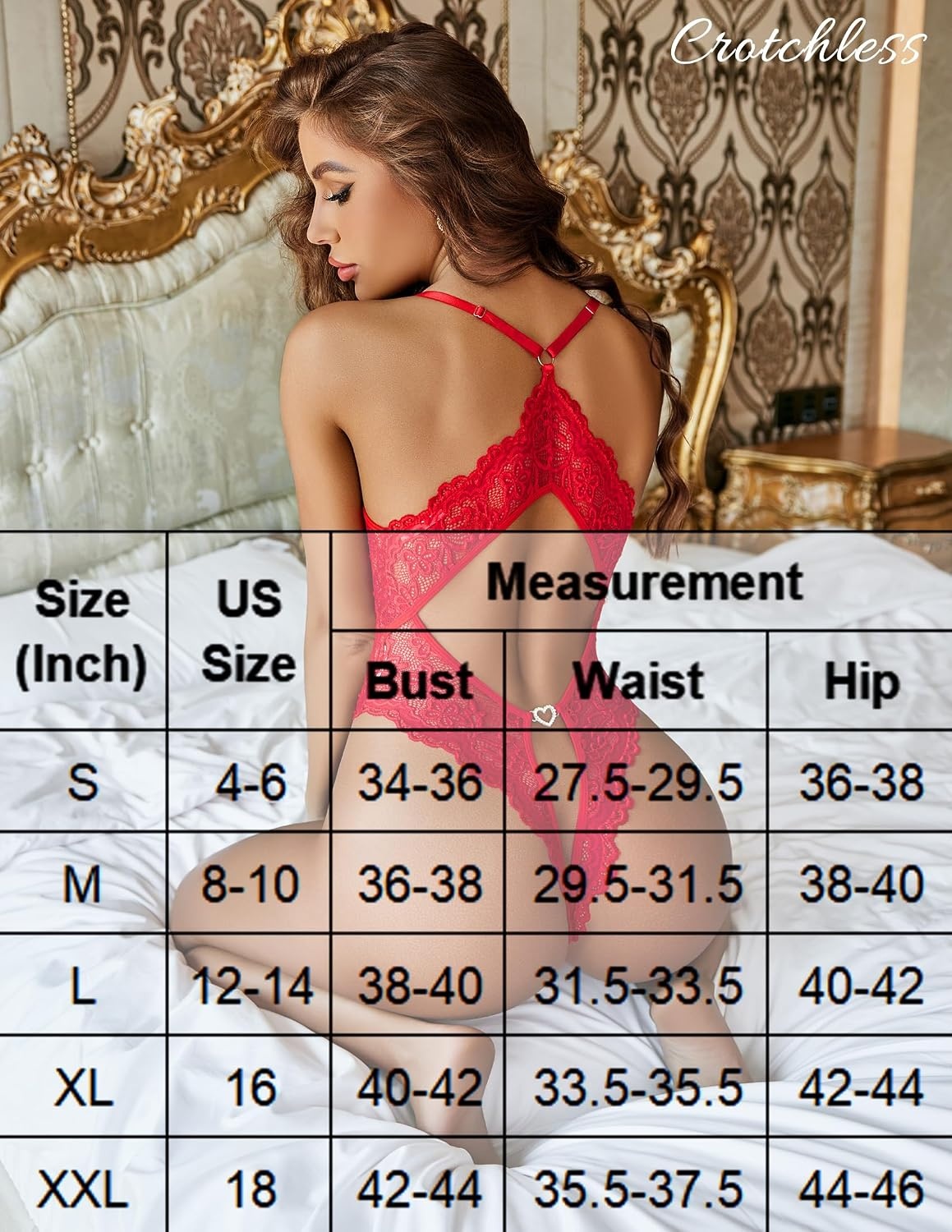 image:imageAvidlove Sexy Lingerie for Women Deep V Lace Teddy Lingerie Bodysuit One Piece BabydollRed
