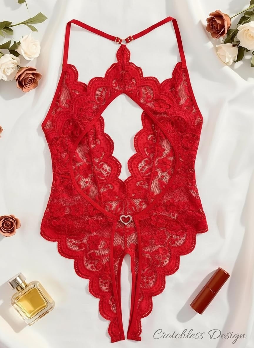 image:imageAvidlove Sexy Lingerie for Women Deep V Lace Teddy Lingerie Bodysuit One Piece BabydollRed