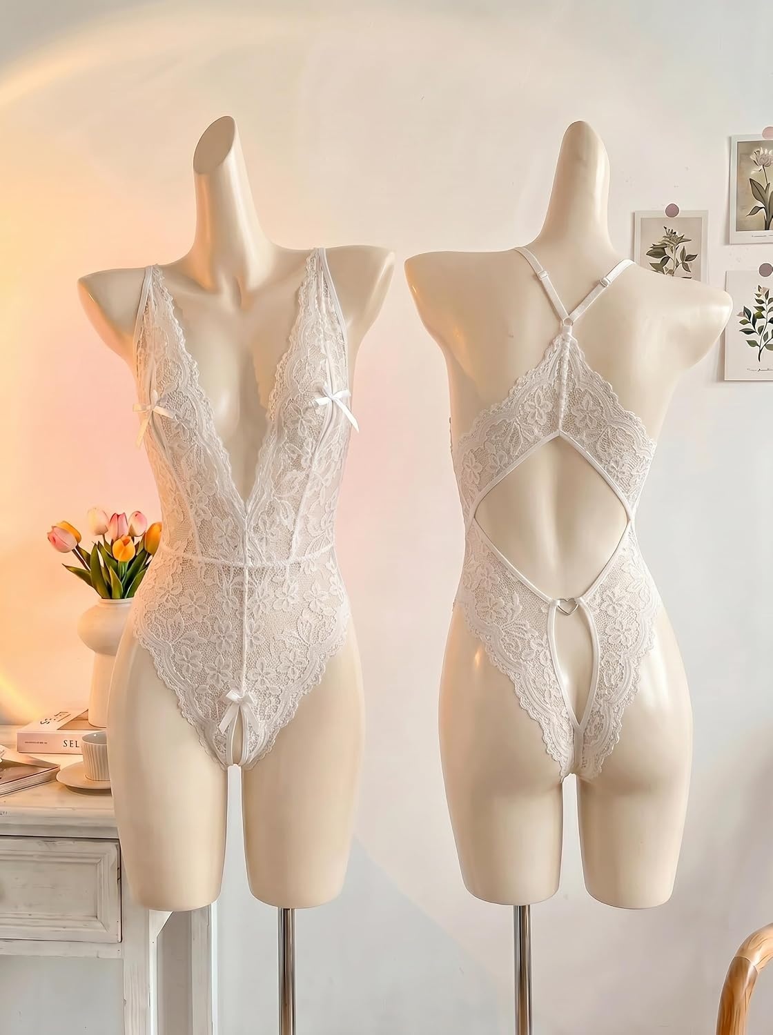 image:imageAvidlove Sexy Lingerie for Women Deep V Lace Teddy Lingerie Bodysuit One Piece BabydollWhite