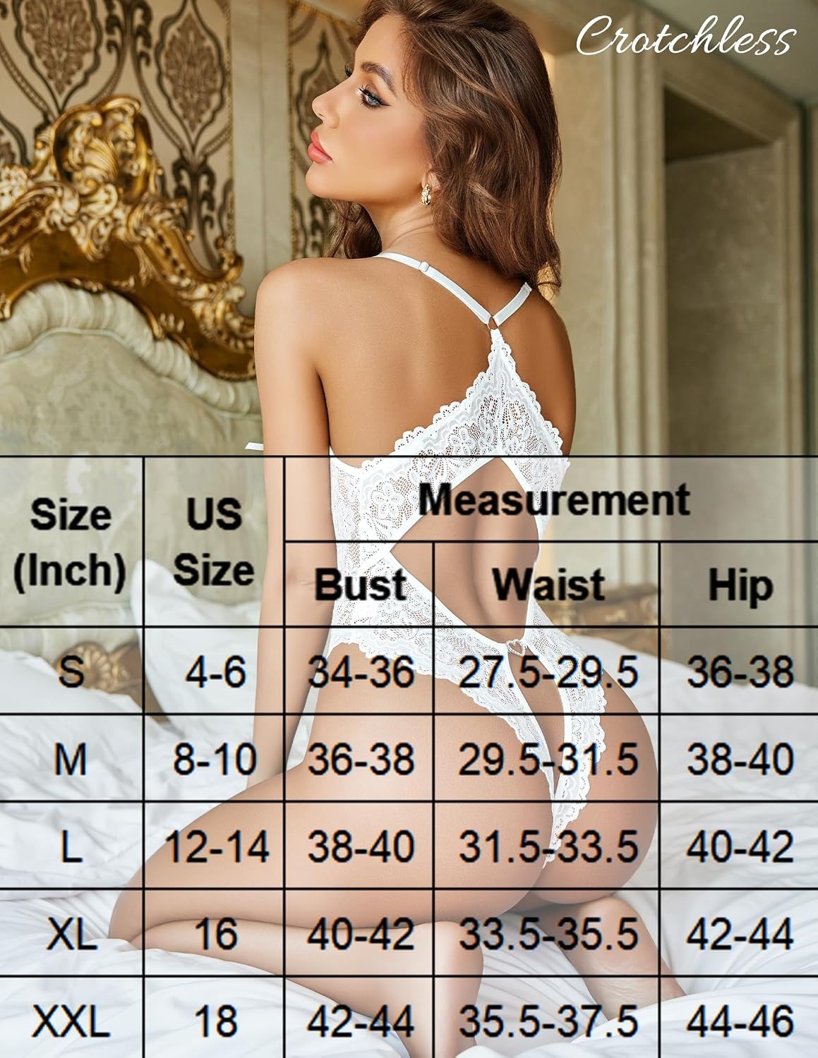 image:imageAvidlove Sexy Lingerie for Women Deep V Lace Teddy Lingerie Bodysuit One Piece BabydollWhite