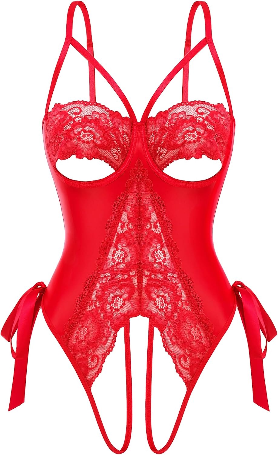 image:imageAvidlove Sexy Lingerie for Women One Piece Lingerie Cutout Teddy Underwire Bodysuits Mini Lace Leather Body Suit LaceUp BackRed