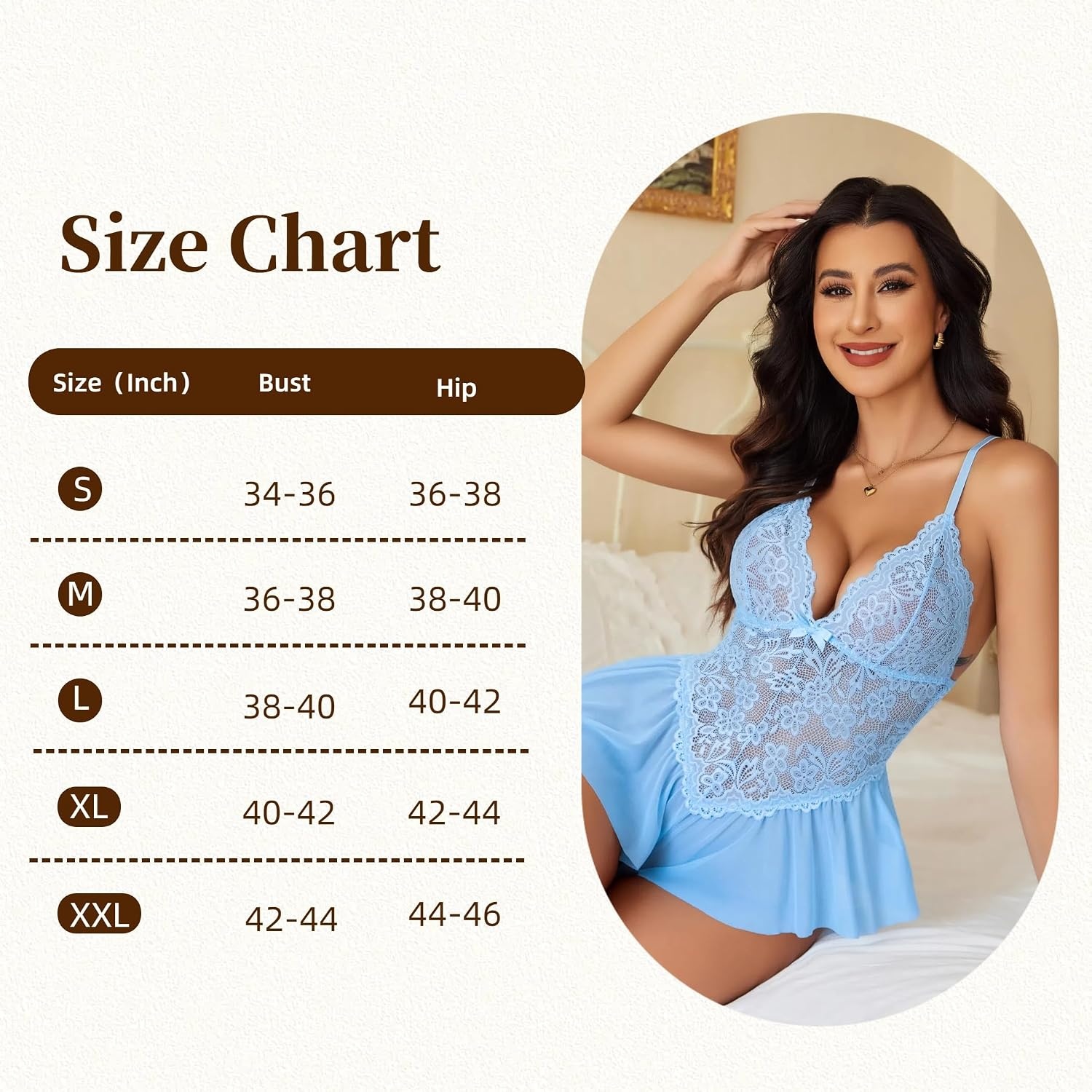 image:imageAvidlove Teddy Lingerie for Women Lace Bodysuit One Piece Babydoll Soft mesh chemise V neck sleepwear adjustable straps wireless cups curvefriendly fit for date night or boudoir shootLight Blue