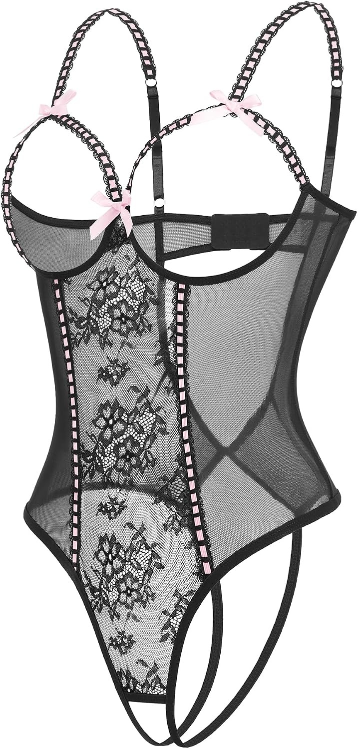 image:imageAvidlove Women One Piece Lingerie Lace Bodysuit Mini Babydoll Sexy Teddy Sleepwear SXXLBlack