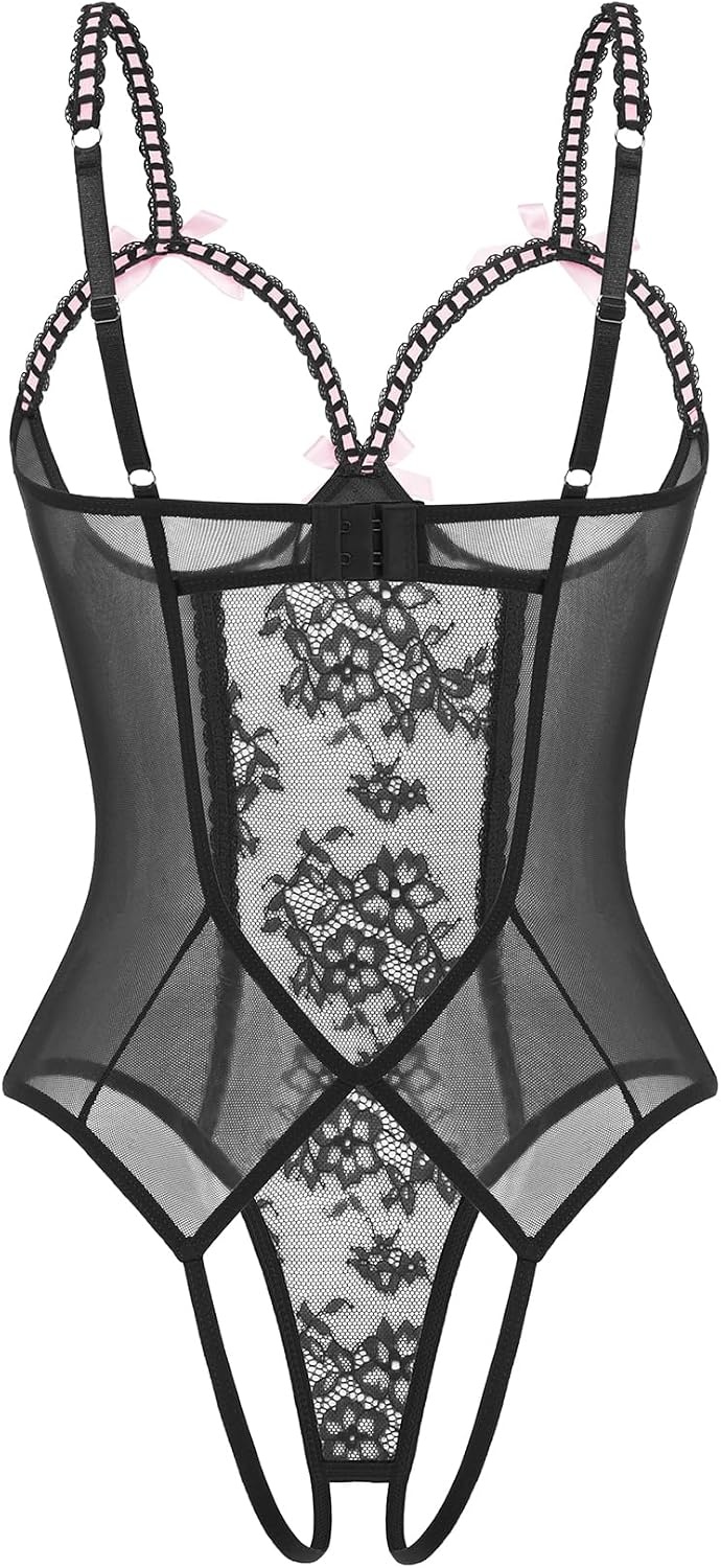 image:imageAvidlove Women One Piece Lingerie Lace Bodysuit Mini Babydoll Sexy Teddy Sleepwear SXXLBlack