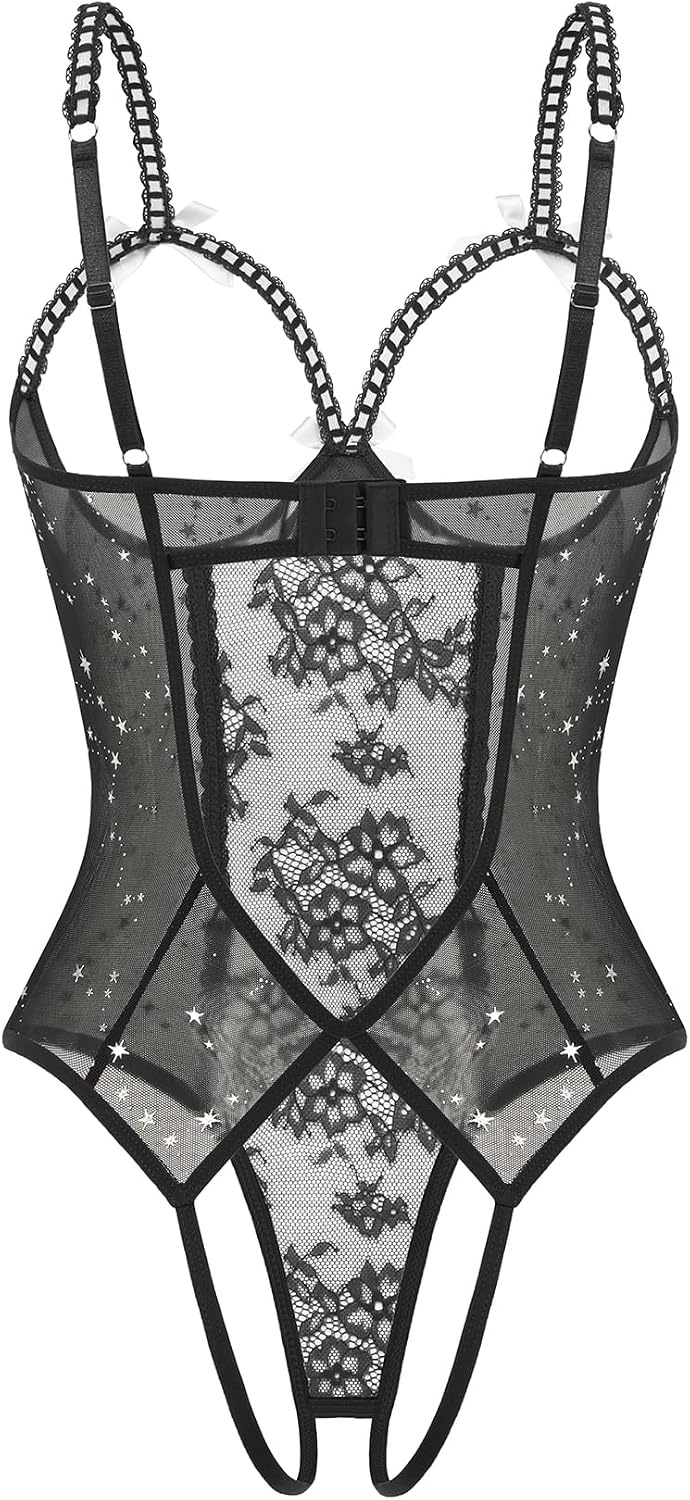 image:imageAvidlove Women One Piece Lingerie Lace Bodysuit Mini Babydoll Sexy Teddy Sleepwear SXXLBlack Stars